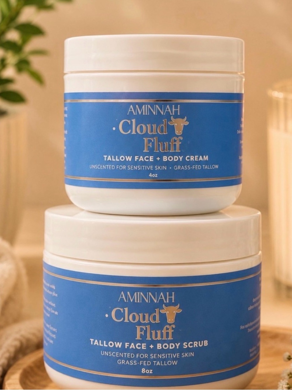 Aminah Cloud Fluff Tallow Face & Body Scrub Bubdle Duo NIP